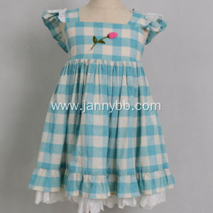 Boutique Girls Cotton Linen Checked Skirt Girl Dress
